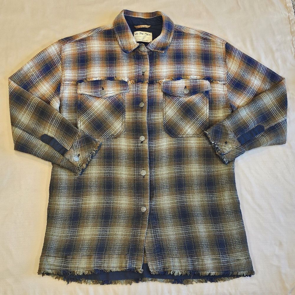We The Free People Anneli Plaid Shirt Jacket Womens‎ L Button Down